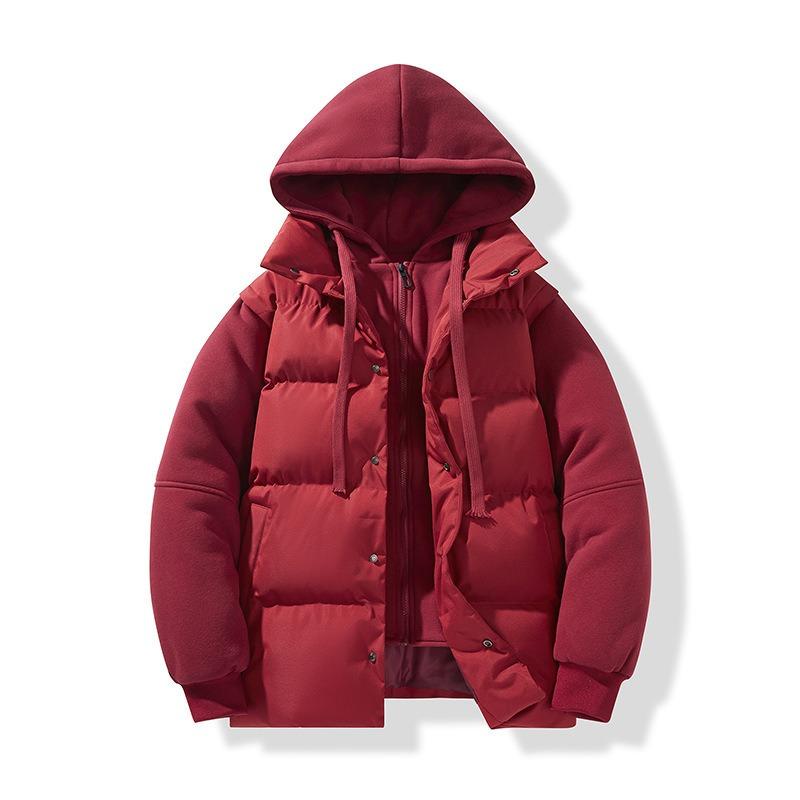 Winter new fake two-piece couple hooded cotton-padded clothes trendy brand wear warm cotton-padded jackets