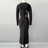 New Slim-fit Bandage Skirt Knitted High-elastic Long-sleeved Dress Waist-side Drill Long Dress Evening Dress Dress