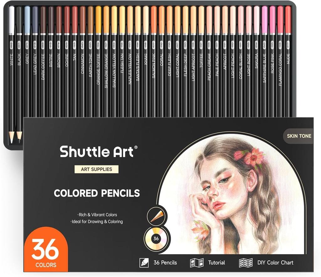Shuttle Art Colored Brown Skin Perfect for Adult Coloring and Includes Perfect for and Pencils, 36-Color Set, Tone, Caricatures, Portraits, Books,