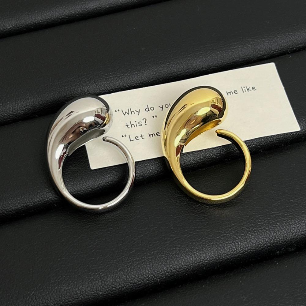Minimalist Irregular Geometric Smooth Surface Teardrop-shaped Stainless Steel Opening Rings for Women Temperament Finger Jewelry