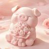 Three Dimensional Pig Figurine 3D Printed with Flower Bouquet, Cute Piglet Desktop Home Office Table Decor Ornament, Creative And Statue for