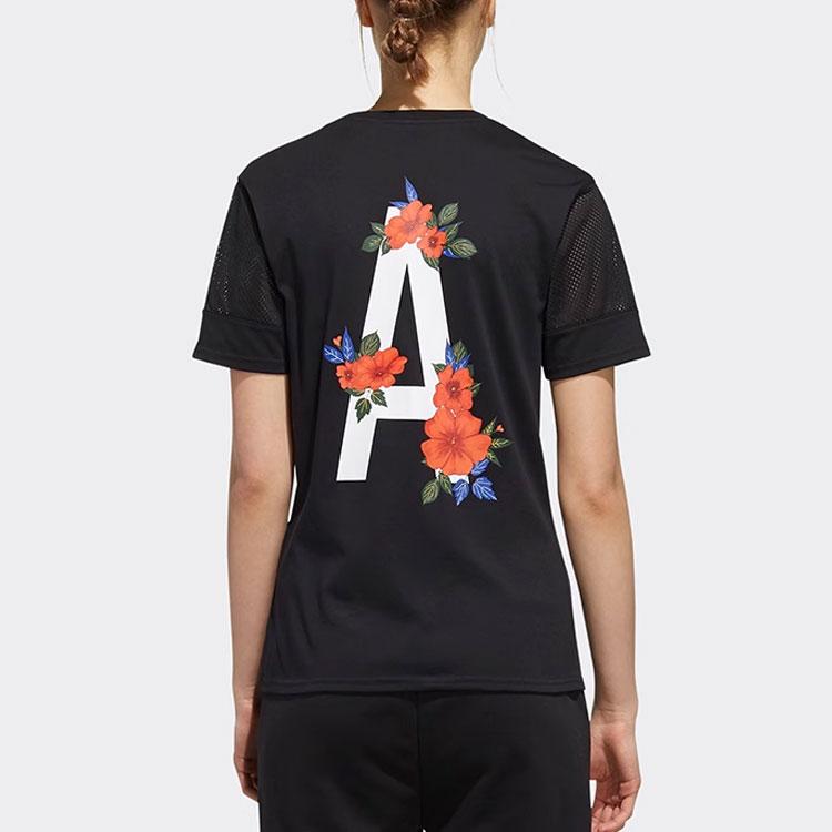 Adidas Neo Floral Print Round Neck Short Sleeve T-Shirt Women Tops Black EI4852