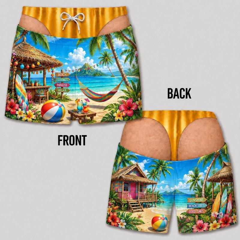 Mens Funny 3D Tropical Beach Sunset Swim Shorts Quick Dry Lightweight Summer Vacation Board Shorts Beachwear Party Gift
