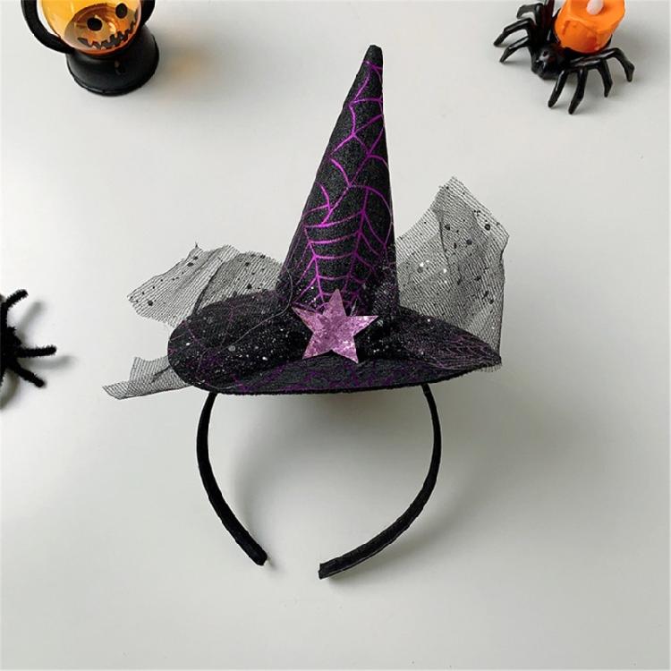 Cute Headband Halloween Specter Sequins Witch Hat Mini Cone Hat Hair Hoop