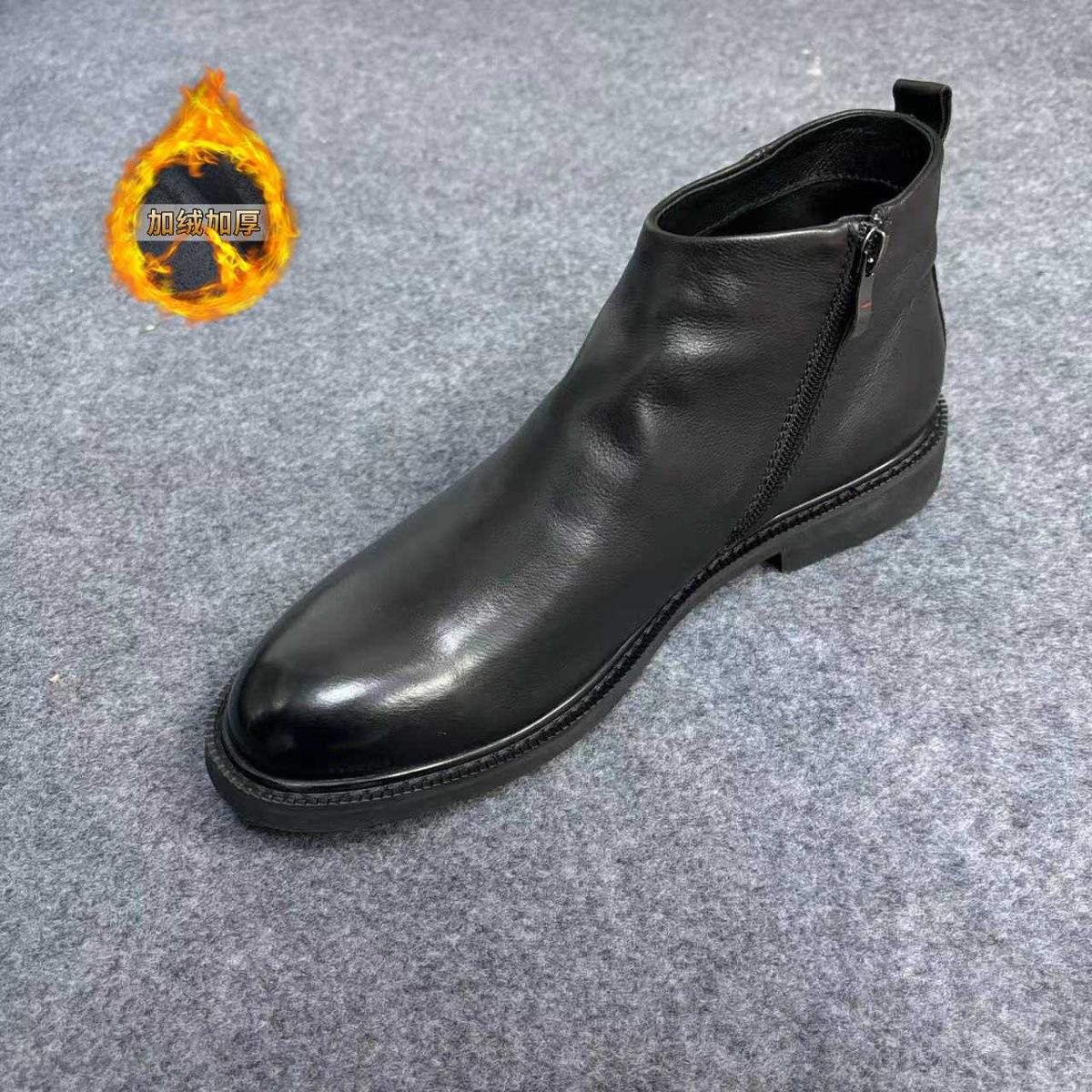 

Мужские ботинки Мартин 2025 новые ботинки челси мужские из средней кожи бархатные теплые нескользящие повседневные хлопковые кожаные туфли 44