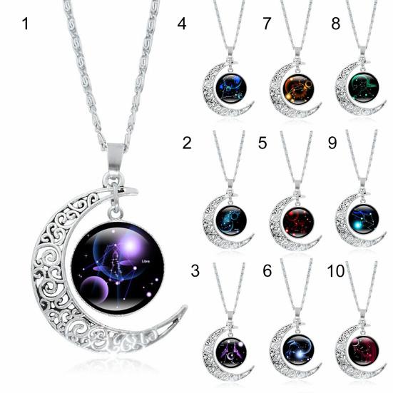 Women 12 Constellation Moon Alloy Electroplating Elegant Pendant Necklace for Valentine Day