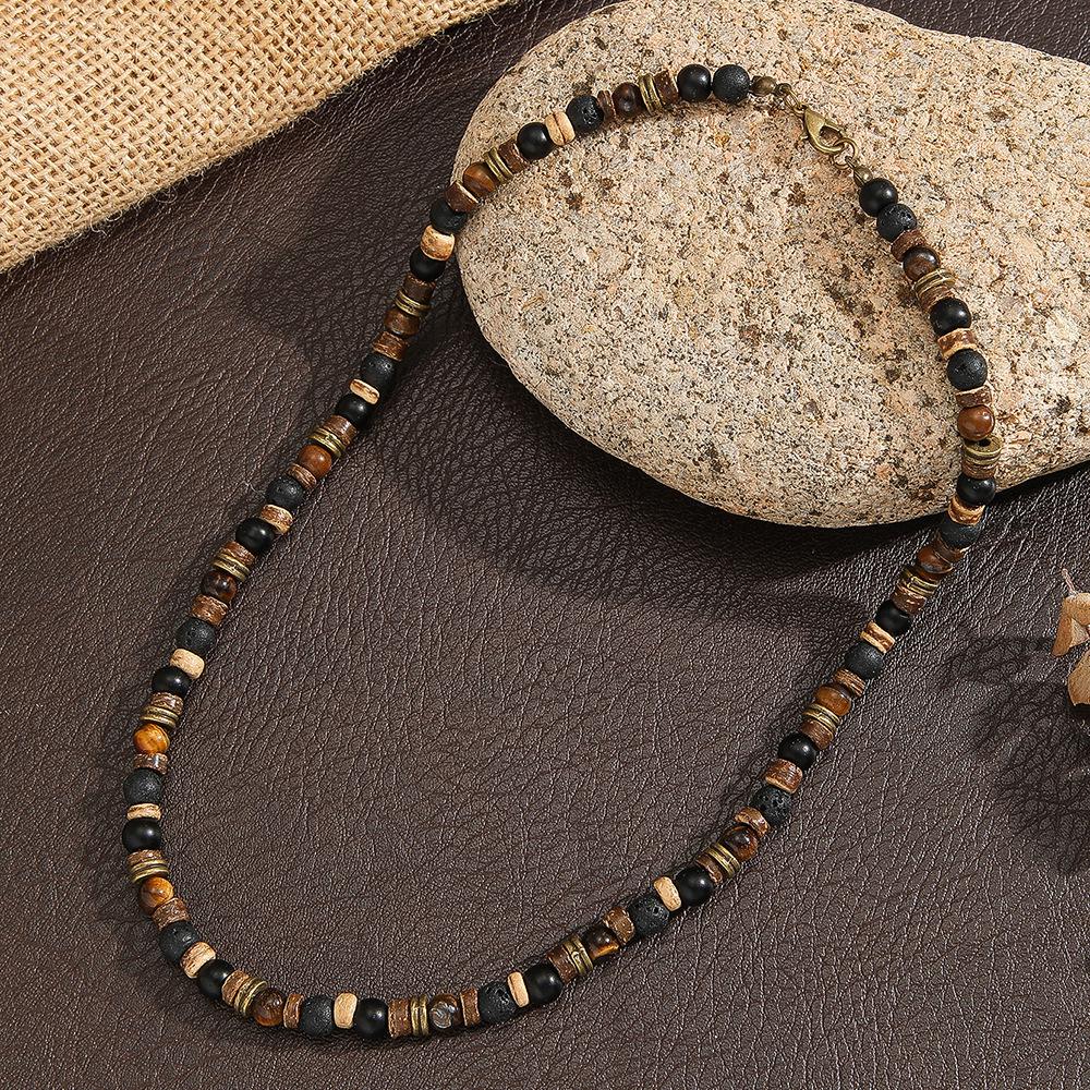 Bohemian Styl Kokosowa Łupina i Kamień Choker - Ręcznie robiony Męski Naszyjnik