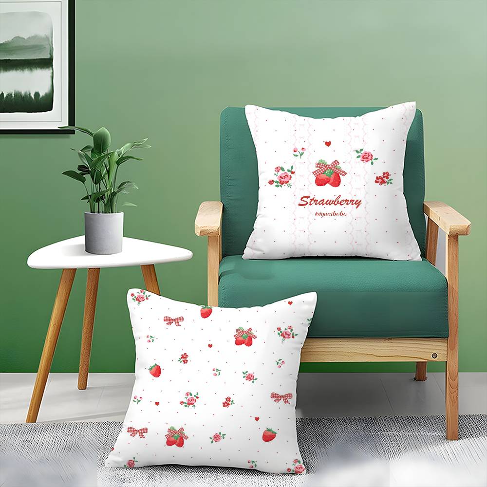 Elegant Strawberry Flowers Print Pillow Case Printed Brushed Fleece Pillow Baby Skin-Touch Eco-Friendly Dye-Sublimat