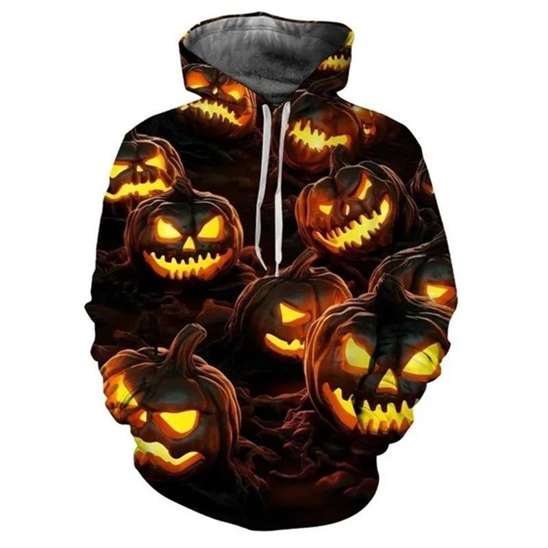 Autumn Lantern Pumpkin Pattern 3D Printed Hoodies Fashionable Casual Sports Long Sleeved Men's Hooded Sweatshirts