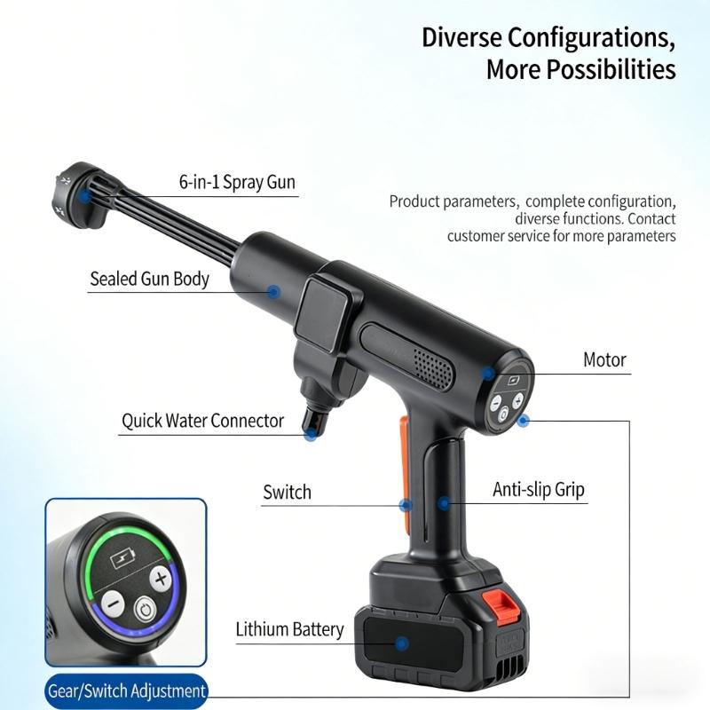 Battery Operated Brushless High Pressure Cleaner With Soap Dispenser And 180 Degree Rotating Nozzle For Car Home Garden Cleaning
