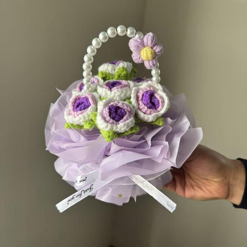 Mini Graduation Flower Bouquet Basket Artificial Knitted Flower Bouquet Valentine s Day Gift Flower Basket Birthday Gifts