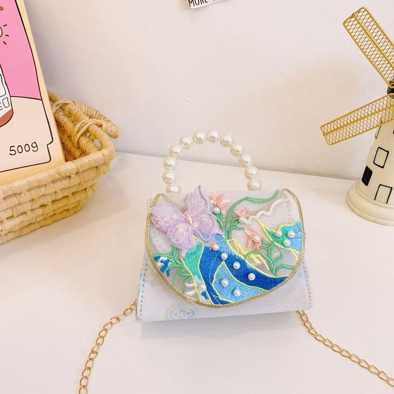 Chinese Style Girl Princess Butterfly Pearl Handbag With Chain Crossbody For Kids Fashion Accessories