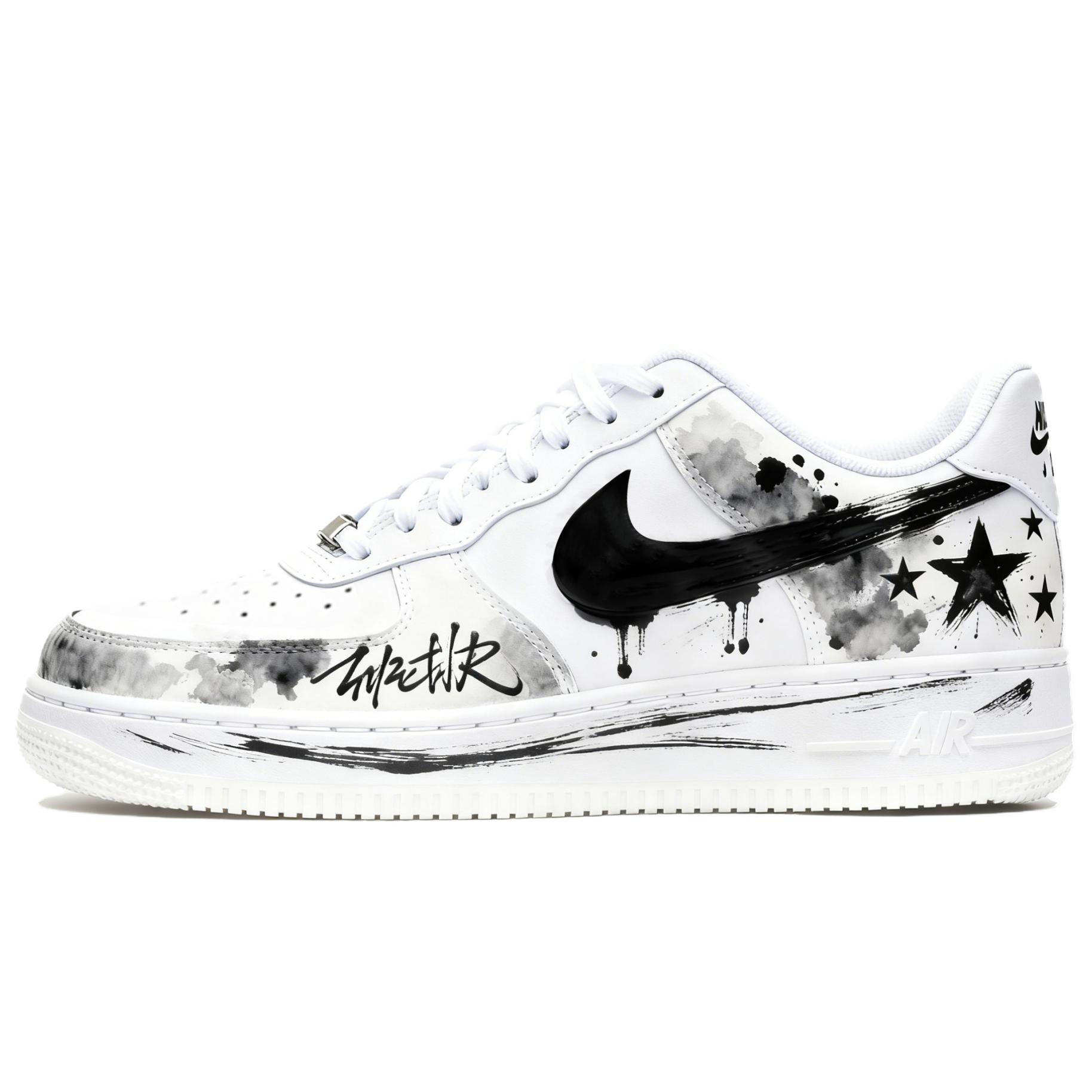 

Nike Air Force 1 Ink Dyed Star Abrasion Resistant Slip Resistant Low top Skateboard Shoes Unisex Black White Gray CW2288-111(Team619-) 42.5