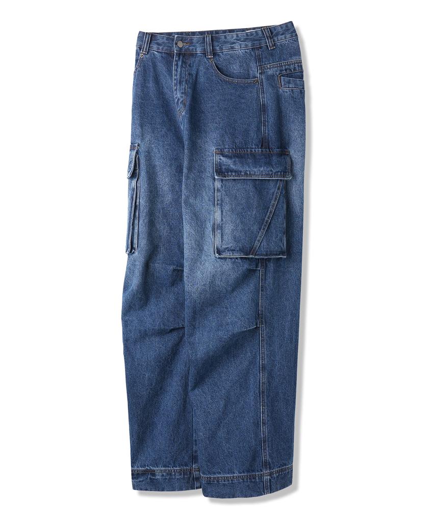 BAKKEN [Men] Denim Cargo Wide Pants Bk8925 (2 Colors)
