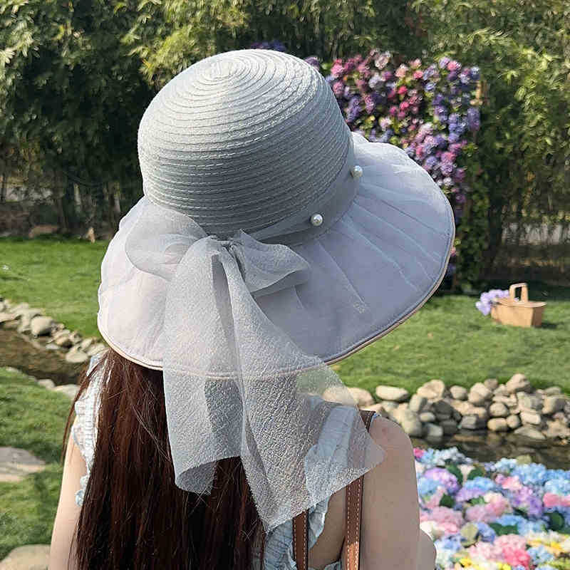 Hut Damen Sonnenschutz große Krempe Fischerhut Netz Schleife Sommer Sonnenschutz atmungsaktiver Sonnenhut