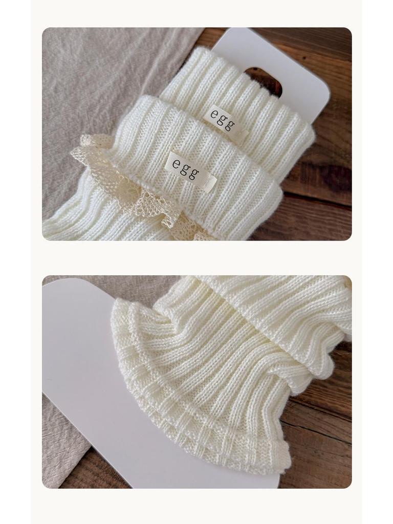 Girls' Korean Style Lace Trim Fold-over Slouch Socks - Thick Autumn/Winter Warm Calf Leg Warmers