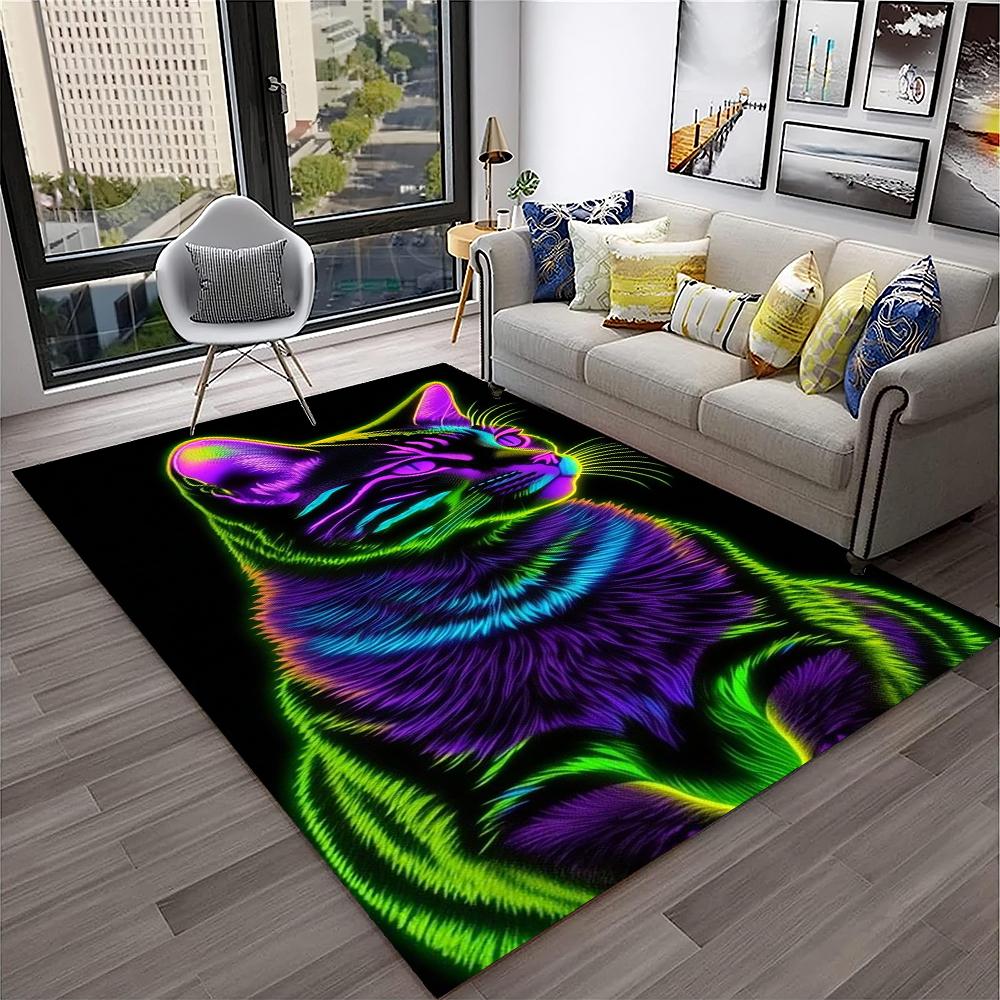 Cute Cat Flower Pastoral Cartoon Carpet Rug for Home Living Room Bedroom Sofa Doormat Decor,Kid Play Area Rug Non-slip Floor Mat