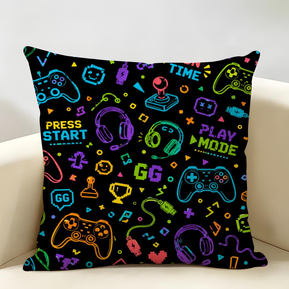 Colorful Game Controllers Cushion Cover Durable Hypoallergenic Organic Linen Pillow Cover Short Size Washable Skin-Friendly