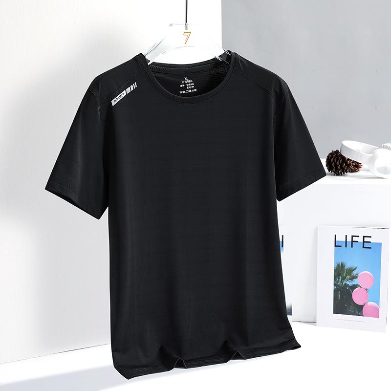 Sommer Bedrucktes Eis-Seiden-T-Shirt Herren Sport und Freizeit Laufen Fitness Atmungsaktiv Kurzarm Herren Outdoor Schnelltrocknende Kleidung