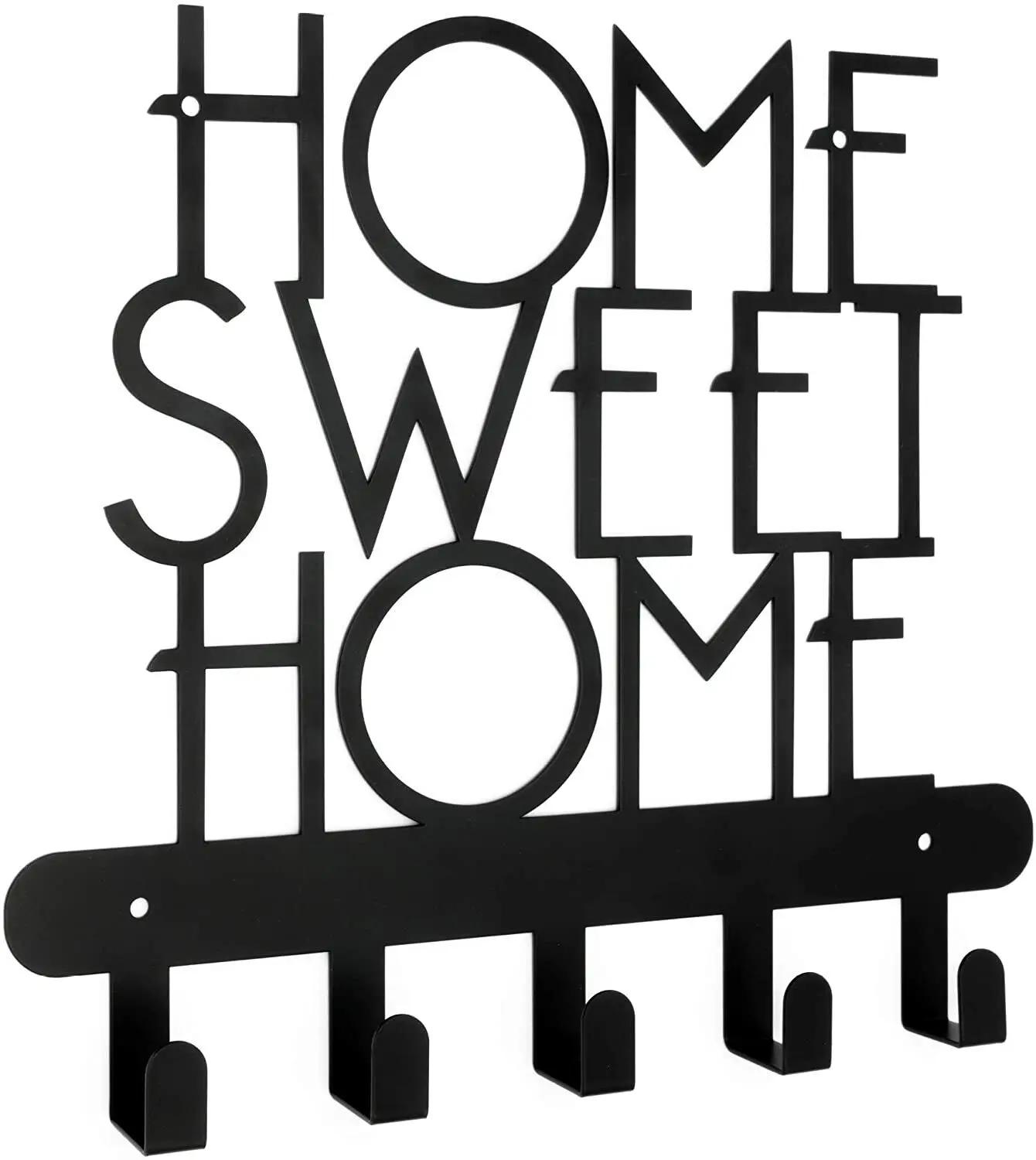 

Настенный держатель ключей – табличка «Home Sweet Home» с 5 крючками, декоративный органайзер для ключей и вешалка для одежды, идеально подходит для хранения полотенец чёрный