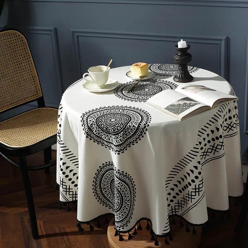 Tablecloth Around Cotton Linen Tassel Tablecloth Plaid Round Tablecloth Red Striped Lattice Table Map Wedding Cloth Cover