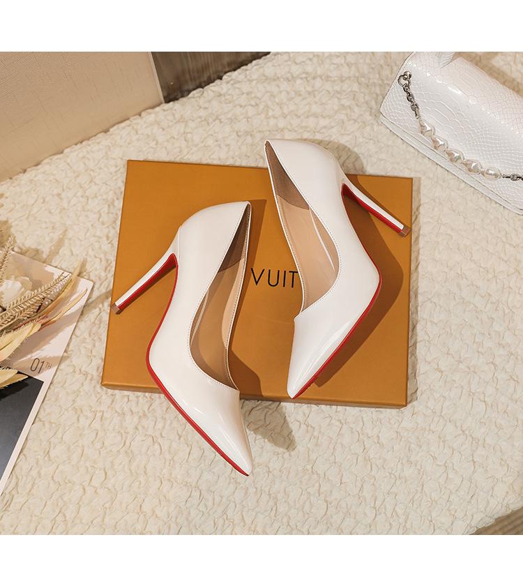 Nude Patent Leather Stiletto High Heels - 2025 Women’s Nightclub Style with Red Bottoms and Pointed Toes