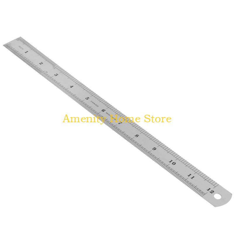 F26C 30CM 12"Steel Stainless Pocket Pouch Metric Metal Ruler Measurement Double Sided