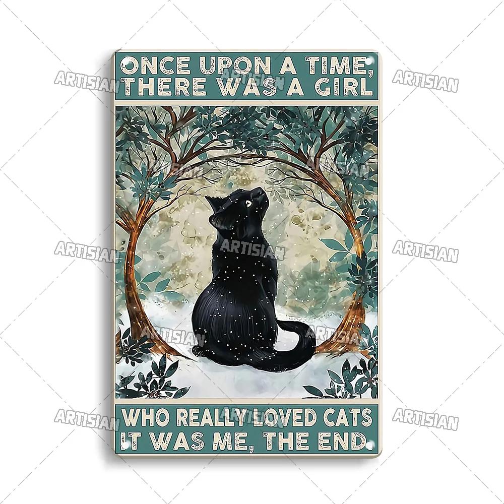 Artisian Animal Sign Black CAT Retro Metal Poster Funny Pet Vintage Decorative Tin Plate Garage Bar Pub Club Home Wall Decor