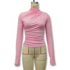 Women's Fall Solid Color Slim-fit Long Sleeve Base Top Sexy Spice Pleated Tight T-shirt