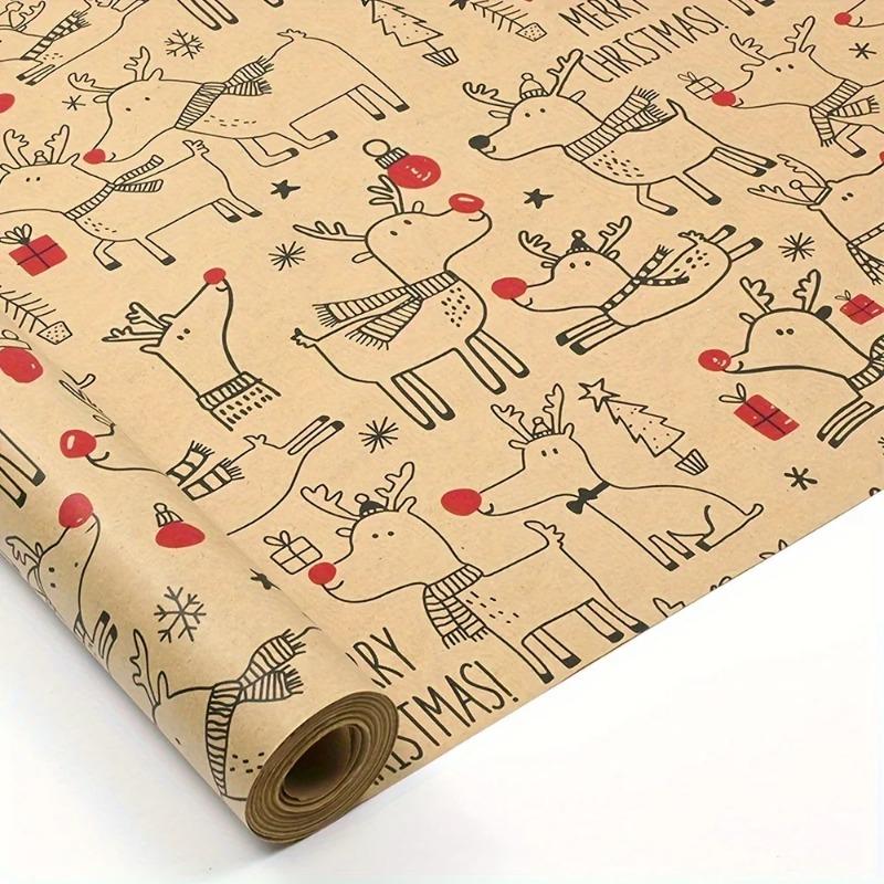 1 Rolle Weihnachtspapier - Niedliches Hirschdesign, Planer und Makler, Geeignet für Geschenke, Handgemachte Geschenke, Geschenkverpackung