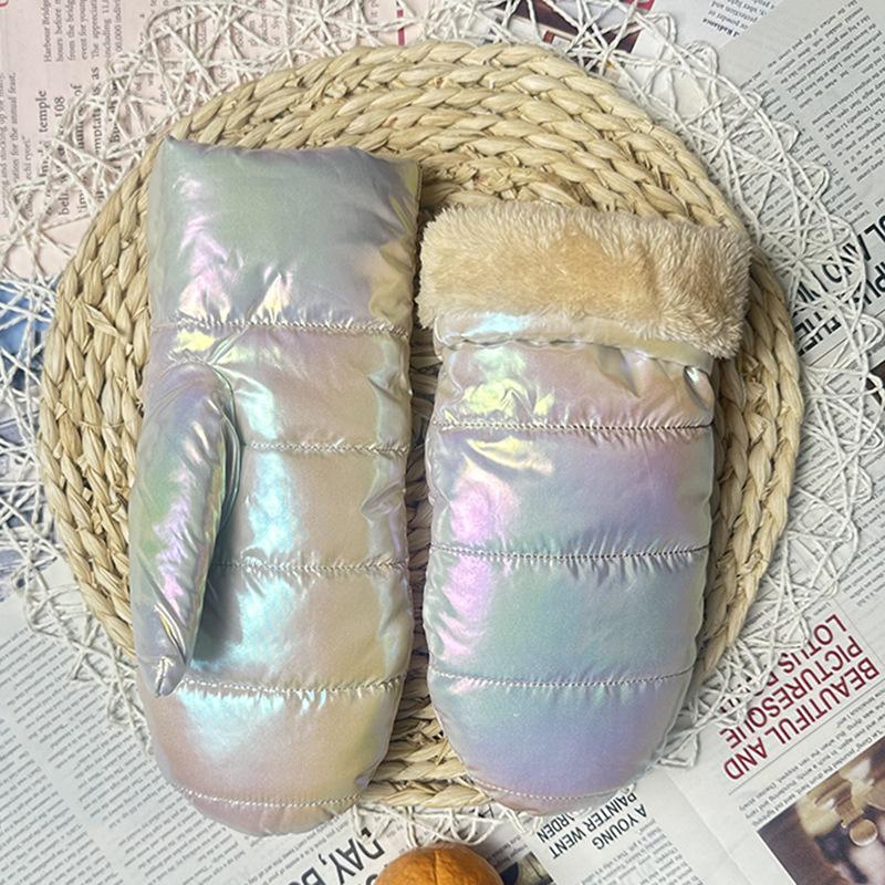Fleece Thickened Warm Cute Lady Outdoor Gloves Windproof Cold Cycling Colorful Glossy Hand Stuffy Student