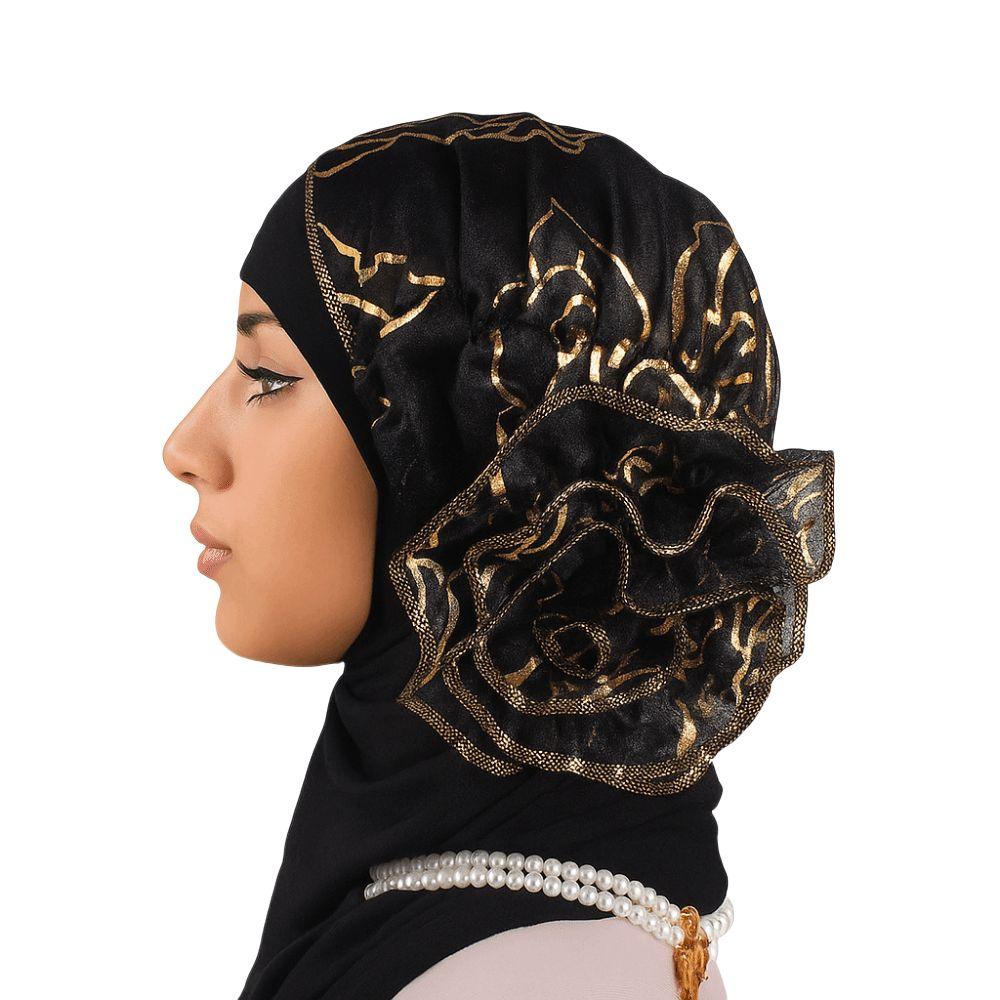Bronzing Flower Women's Hat Elastic Casual Hair Bonnets African Turban Caps  Four Seasons