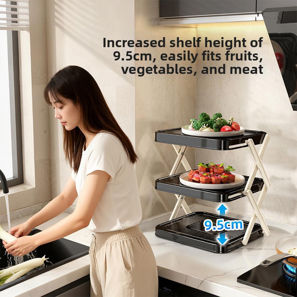 3-Tier Foldable Storage Tray Vegetables Fruits Tiered Storage Tray Shelf Food Grade Non Bpa ,Large Capacity Space-Saving