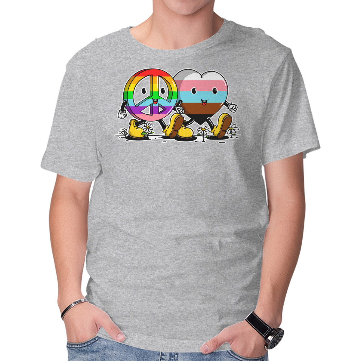 Unisex Crew Neck T-Shirt Peace And Love Friends Graphic Short Sleeve Casual Tee L