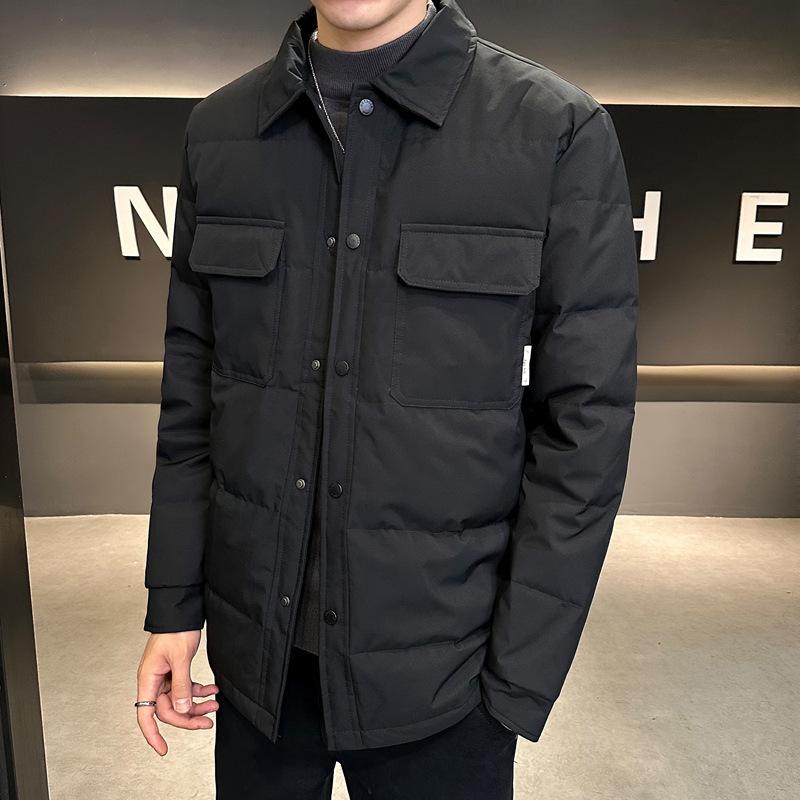 

Warm down jacket men s lapel middle-aged dad top, cold-resistant 50% white duck down casual jacket 3XL