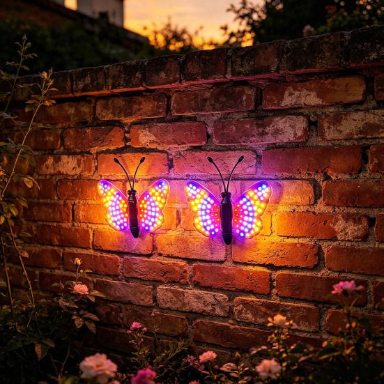 Solar Butterfly Garden Light, Color Changing LED Wall Lamp, Waterproof Outdoor Decoration for Lawn Yard Patio Decor