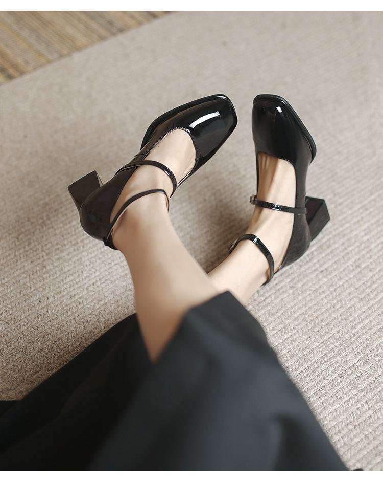 2026 Retro Patent Leather Mary Jane Heels - Women's Chunky Double Buckle Flats
