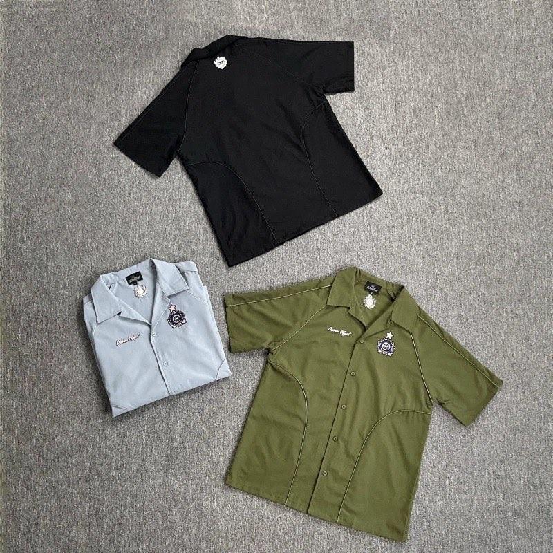 LUXEONClassic Black Letters Logo Embroidery Short Sleeved Shirts Men Women Casual Loose Shirt