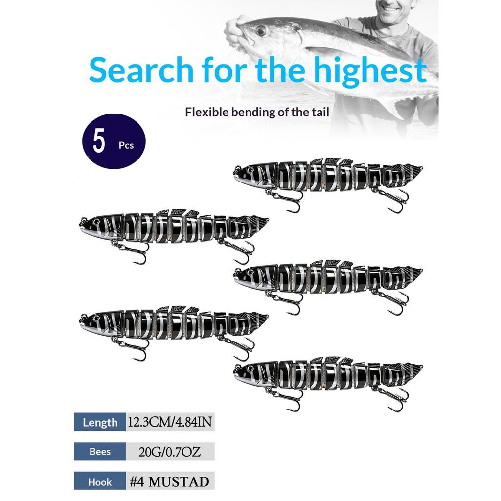 Eight-section bionic pike lure with realistic swimming action. Sharp hooks for solid hooksets, ideal for catching aggressive freshwater predators.