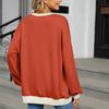 Jerséis de Otoño Invierno y Manga Larga para Mujer Color Contrastante Cuello Redondo Sudadera Holgada Talla Grande