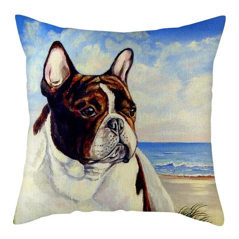 Animal Printed Cute Dog Cushion Cover Linen Poppy Throw Pillow Cover Decorative Sofa Pillow Case Pillowcase 45X45Cm