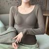 Double-sided abraded silk bottoming shirt for women in autumn and winter with chest pads, warm and piled thickened non-marking top
