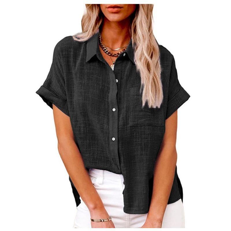 

Plus Size Women s Clothing Chubby Girl Fashion Student Single-Breasted Short Sleeve Shirt Casual Slit Loose Shirt Multi-Color S-5XL Black 2XL