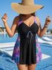 Plus Size Women's Colorful Snake Print Tankini Swimsuit with Lace-Up Boyshorts