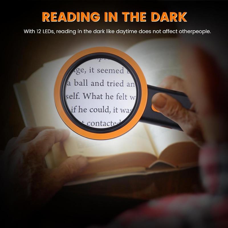 Magnifying Glass with Light, 30X Reading Magnifier, 12 LEDs Magnifying Glass, Handheld Magnifier Illuminated Magnifier for Kids, Seniors, Jewelers