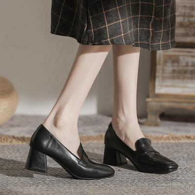 Chaussures rétro à bout carré pour femmes, escarpins en cuir synthétique, talons hauts épais et solides, style bureau, Mary Janes, 2024