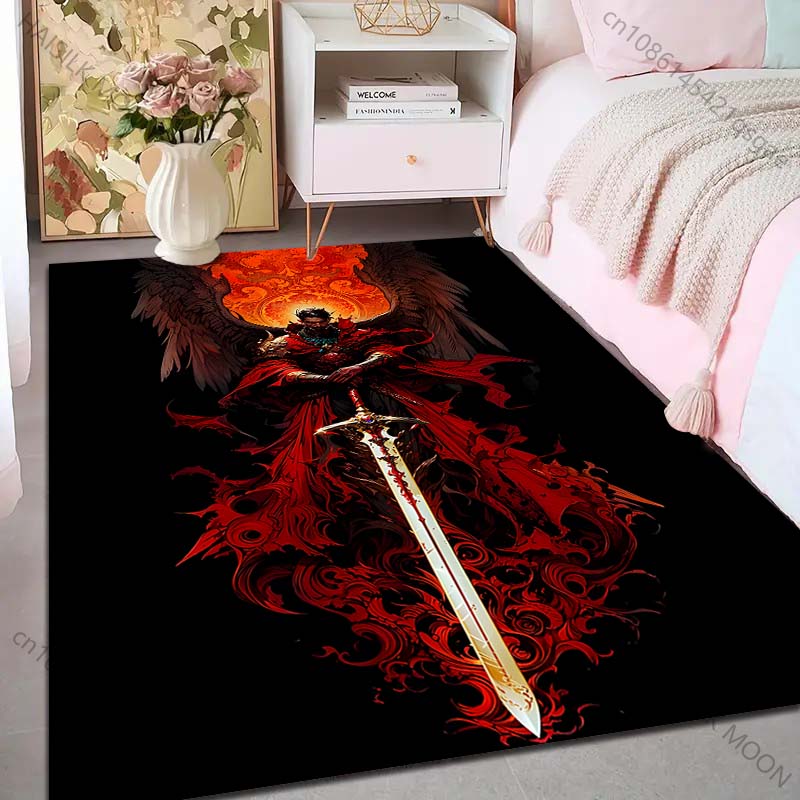 1PC Angel with sword, red cloak Print Carpet Rug for Living Room Bedroom Sofa Doormat Home Decor Non-slip Floor Mat