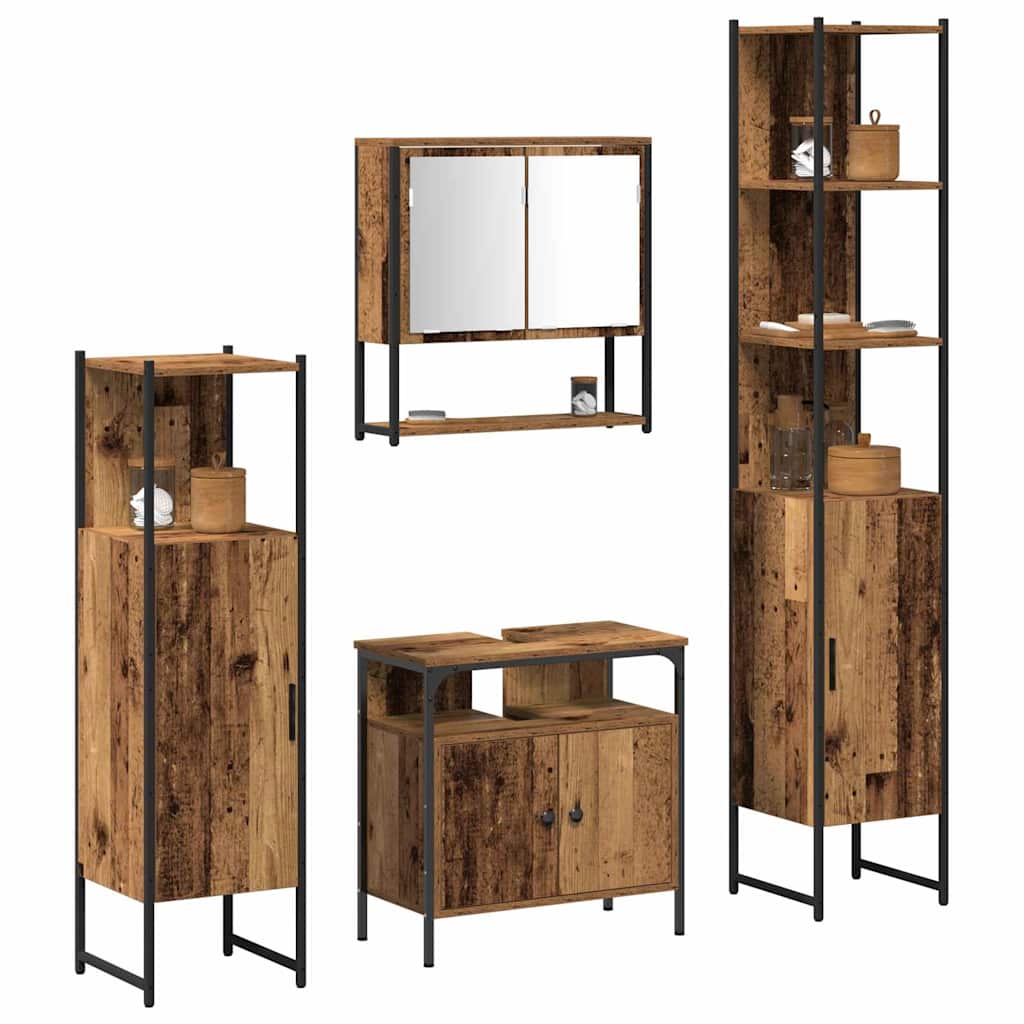 Bathroom Furniture Set with Shelf 4 Pcs Reclaimed Wood Effect Particleboard