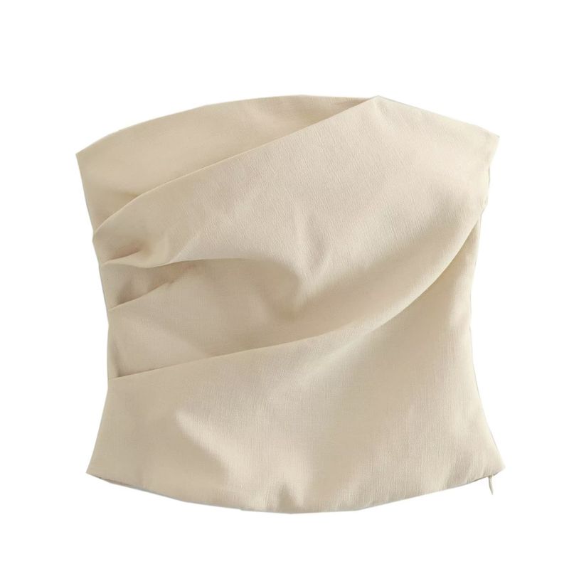 

Strapless Kaslead Fashion Style Straight Collar Tube Top Linen Beige XS
