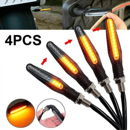 Universal Motorcycle Flowing Turn Signals Blinker Lights Amber 12LED 4pc/set